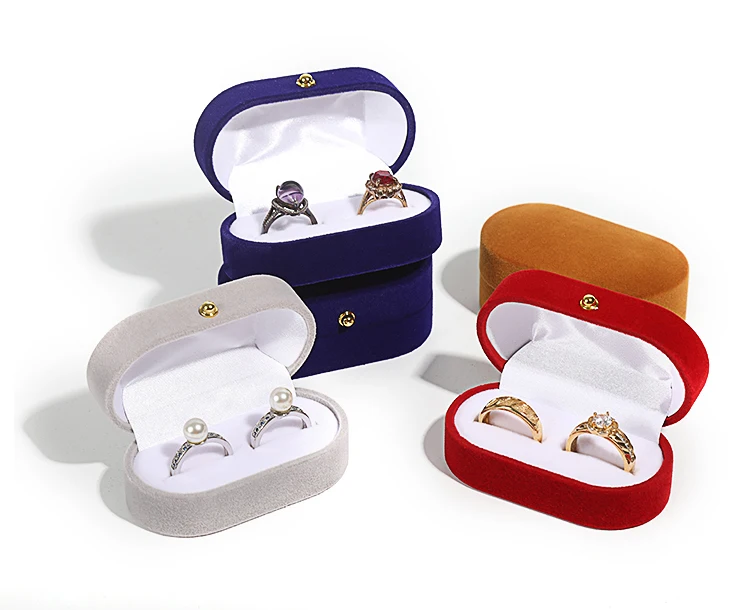 Wedding Ring Packaging Box Ear Studs Holder Velvet Engagement Couple Ring Box Valentine Gift Double Rings Storage Display Case