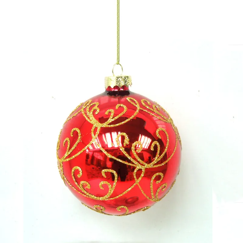 12pcs/pack Diameter=8cm Glossy Red Glass Globe Christmas Day Home Decoration Party Hanging Ball Pendant Handmade Festival Gift