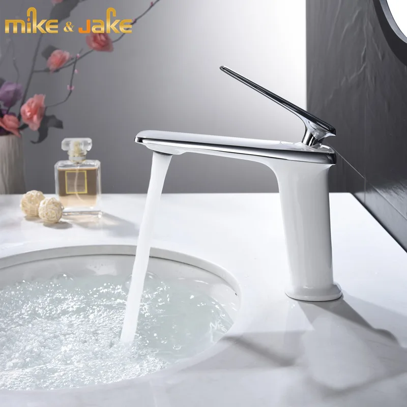 

White Washbasin chrome faucet luxury water mixer bathroom brass copper tap hot and cold brass basin faucet white crane