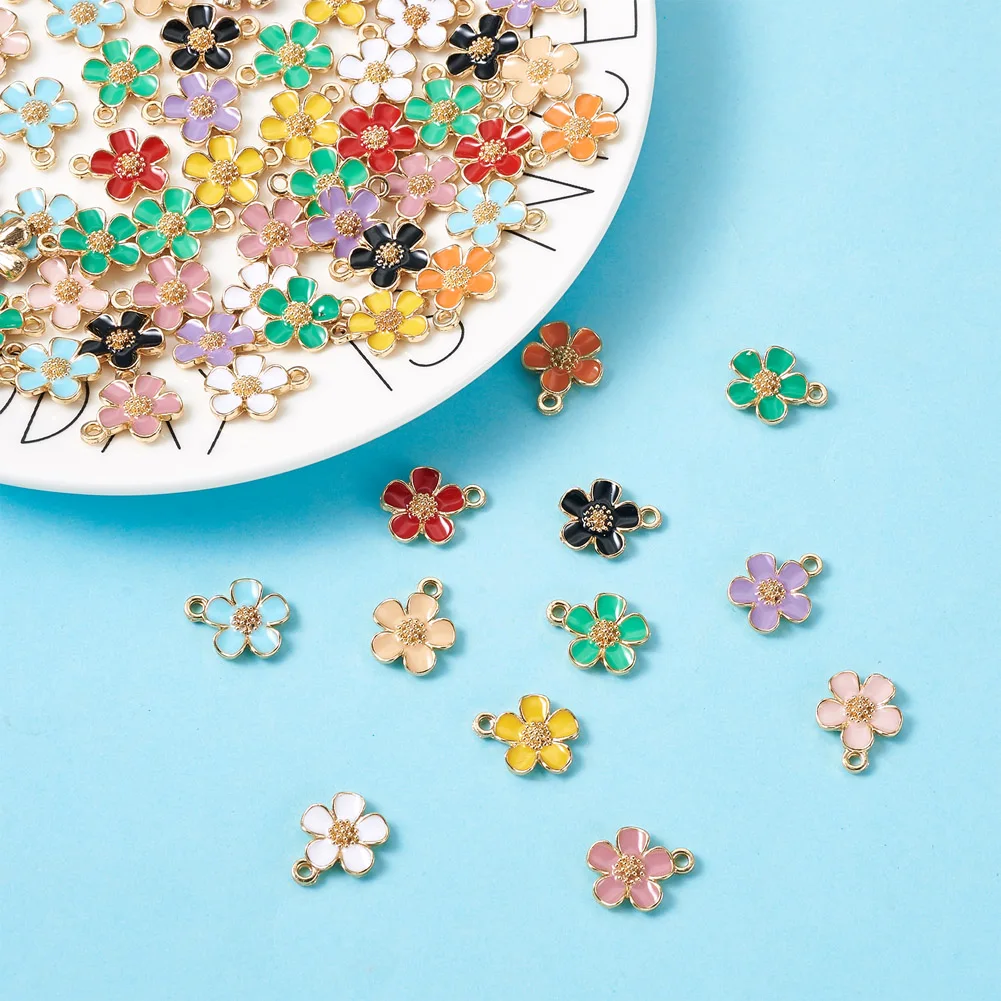 72Pcs Multicolor Alloy Enamel Sakura Flower Pendant Charm For Fashion Women Bracelet Necklace Earring DIY Craft Jewelry Making