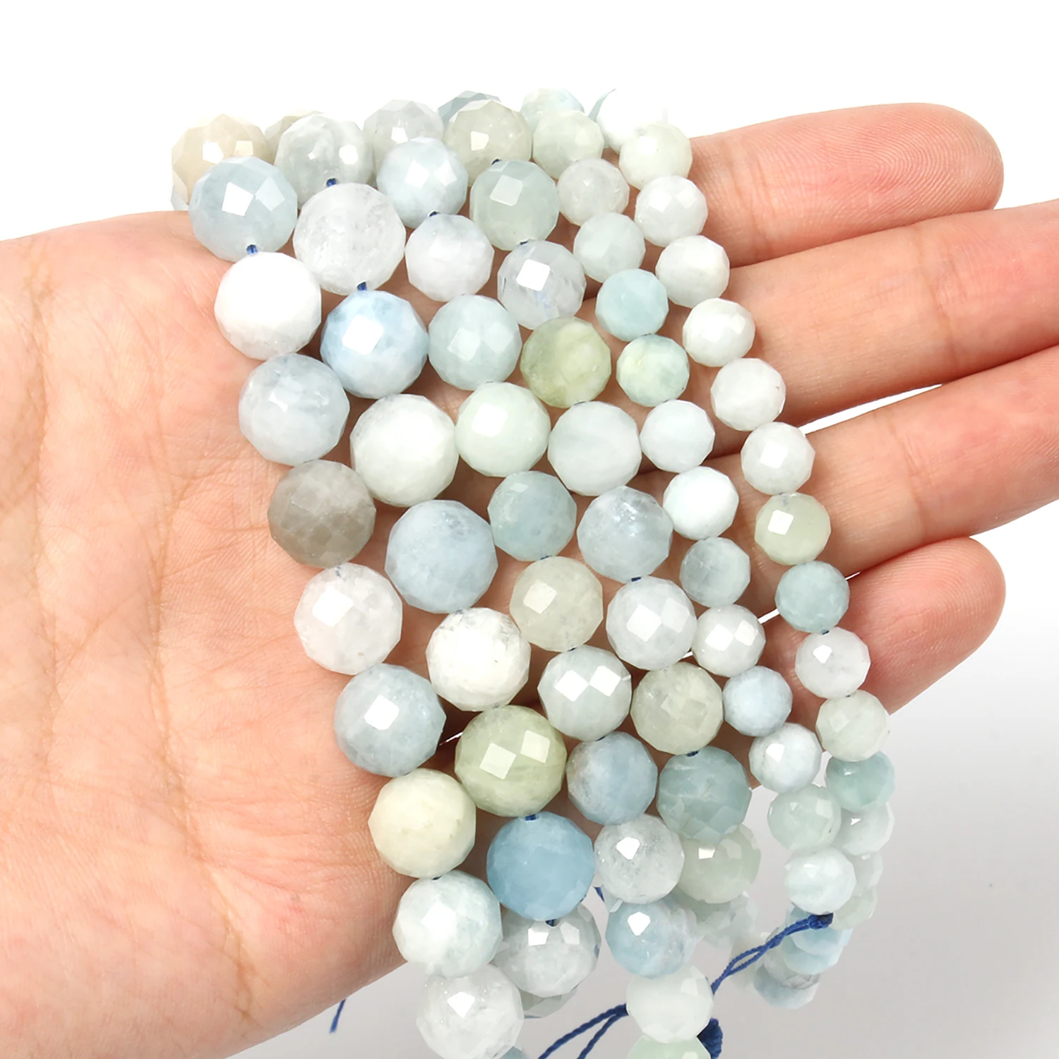 Natural Stones Faceted Aquamarines Beads Round Loose Spacer Beads for Jewelry Making DIY Handmade Bracelet Necklace 6 8 10mm