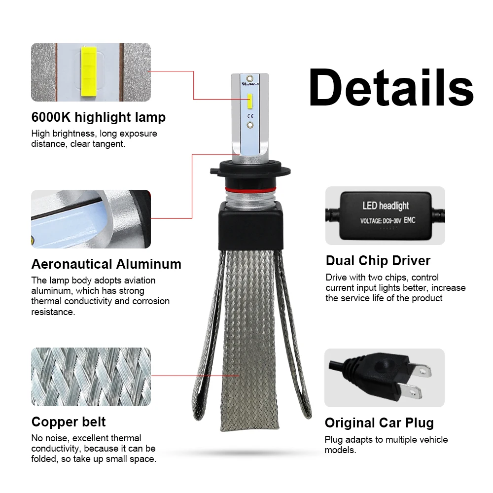 Roadsun H4 H7 światła samochodowe LED H11 H1 H3 880 9005 9006 9007 H13 HB3 HB4 ledowa żarówka do reflektorów lampa samochodowa CSP Chip Automotivo