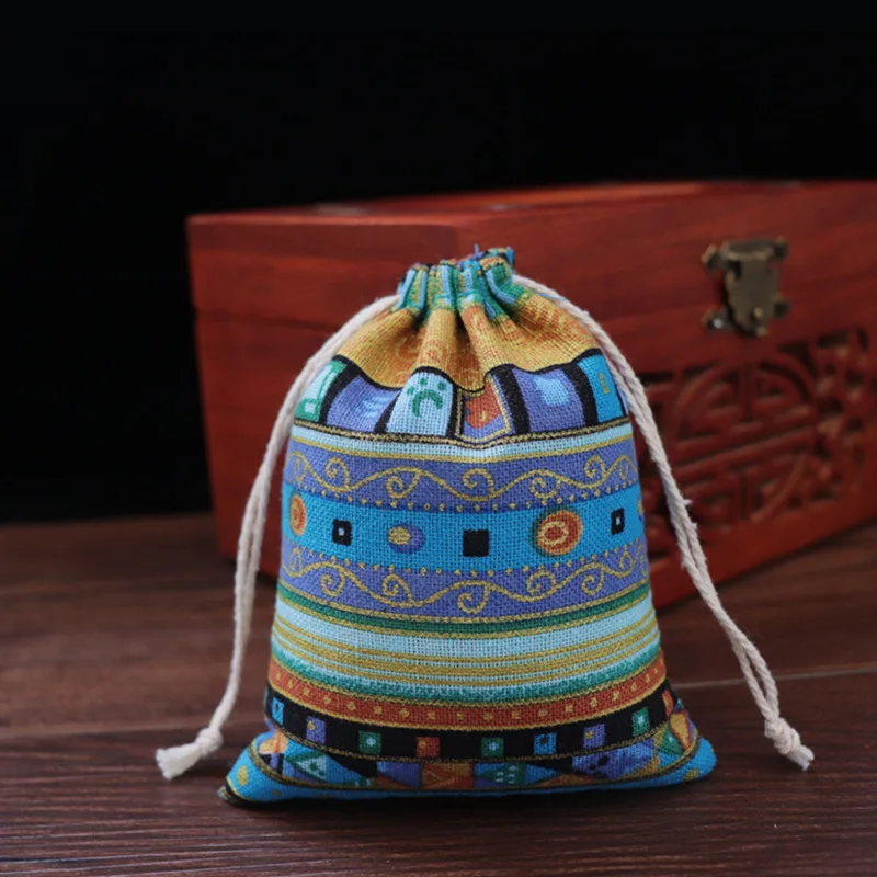 5pcs/lot 9.5x12cm Chinese Ethnic Style Cotton Gift Bags Multicolor Tribal Tribe Drawstring Jewelry Bags Pouches Package Storage