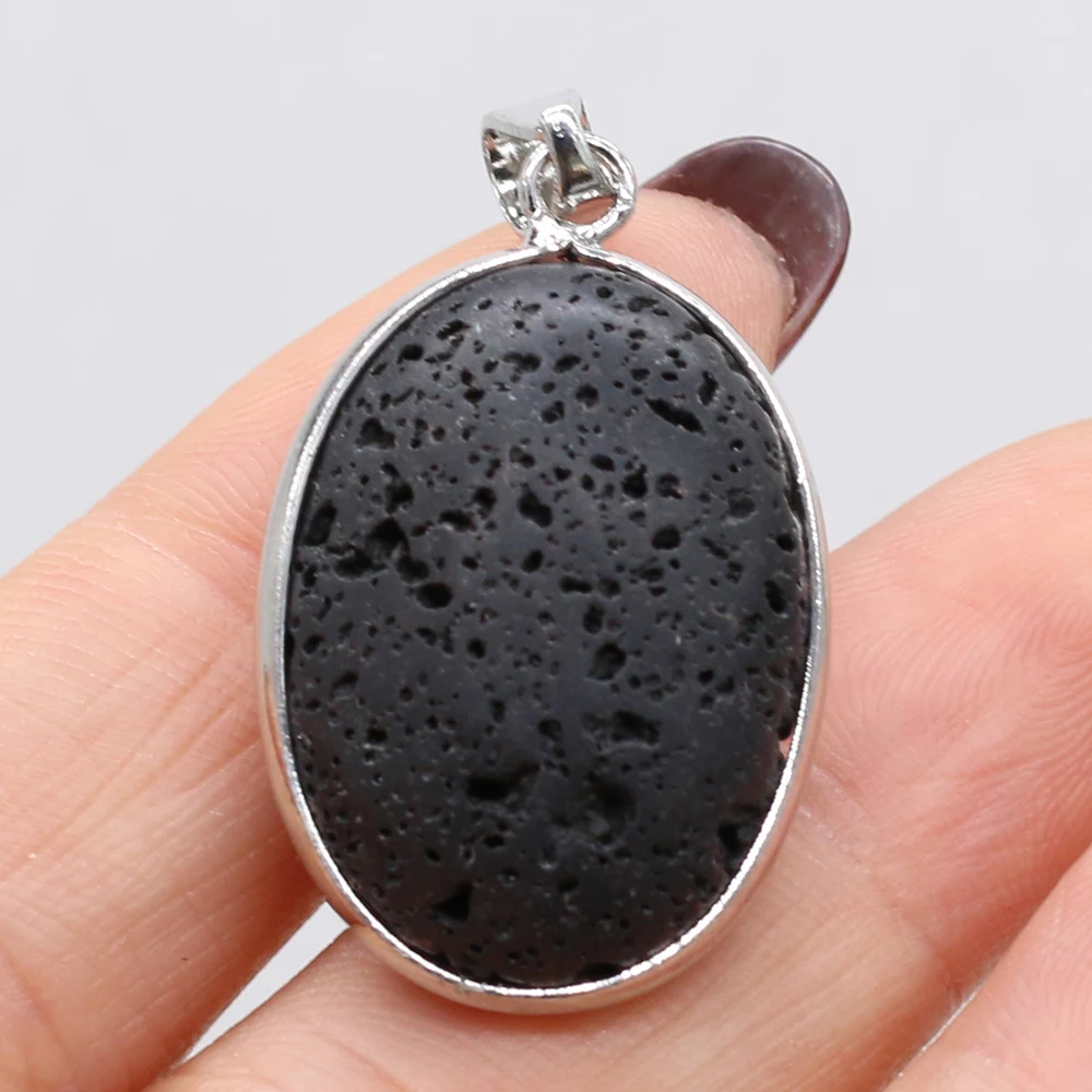 2021 New Black Lava Stone Pendant Heart Oval Drop-shaped Natural Volcanic Rock Charms for DIY Pendants Necklace Making Jewelry