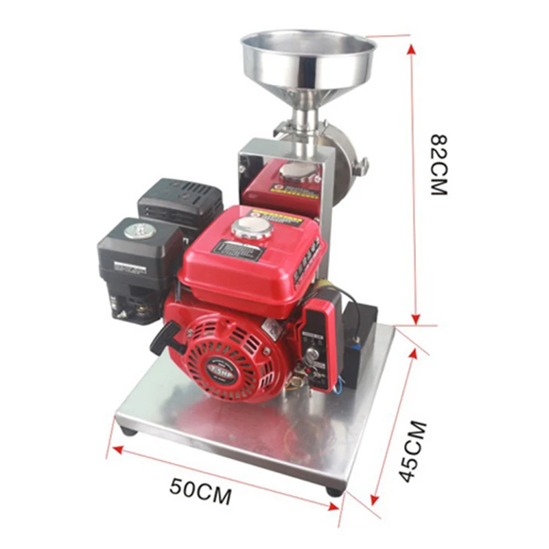 상업용 스테인레스 스틸 가솔린 엔진 그라인더 20-50kg/h 이동식 곡물 제분기 분쇄기 이동식 분쇄기