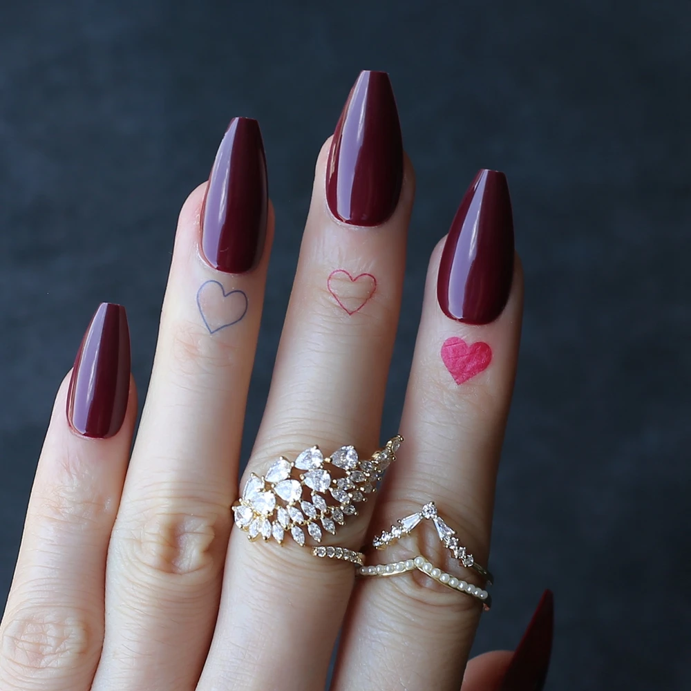 Short Ballet Fake nails Burgundy color False nails Vampire UV gel Coffin Exquisite Medium Artificial nails view 2