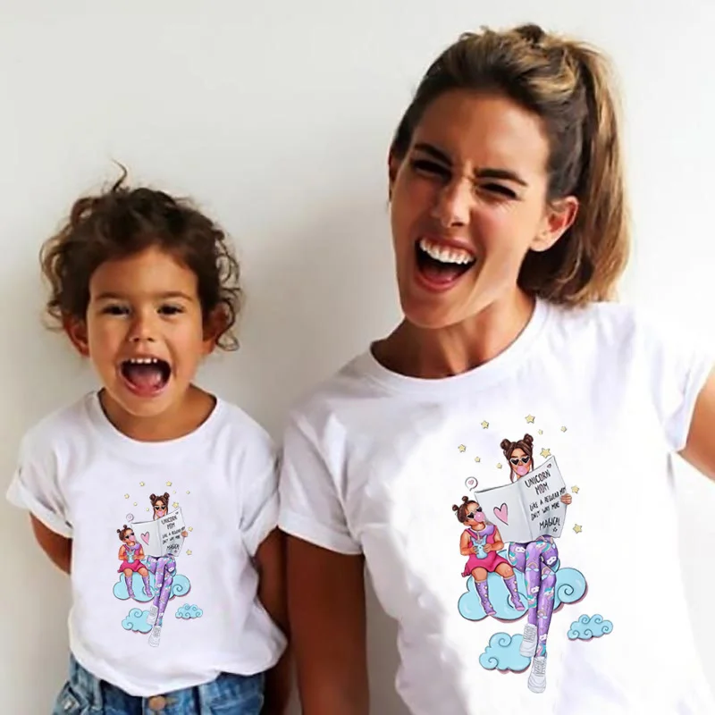 

Fashion Family Look Clothes Super Mom & Daughter & Son Print Boys Girls T shirt Mother's day Present Tops Kids&Woman T-shirt