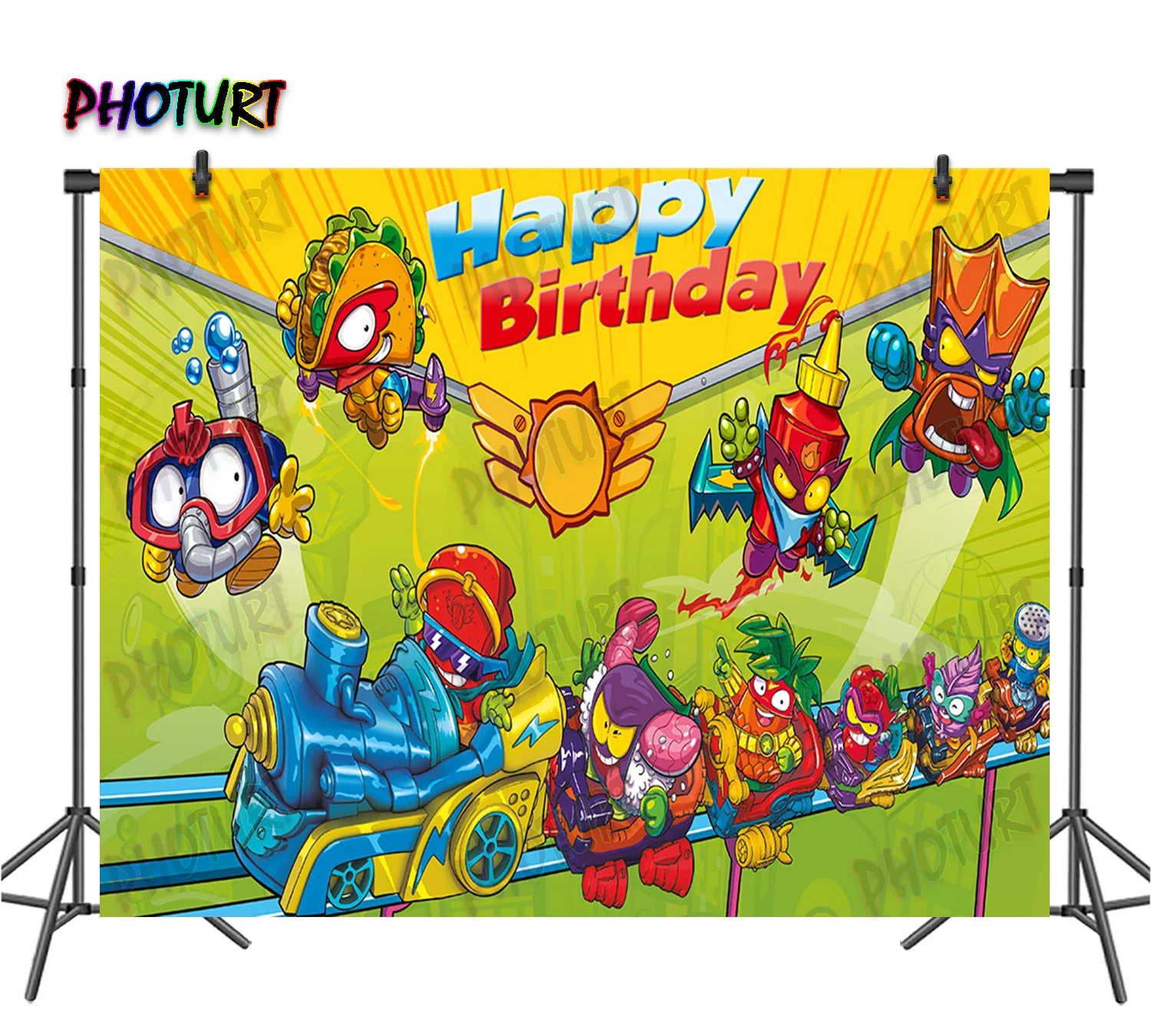 PHOTURT Super Zings Photography Backdrop Kids Birthday Party Supply Background Cartoon Train Vinyl Polyester Photo Booth Props