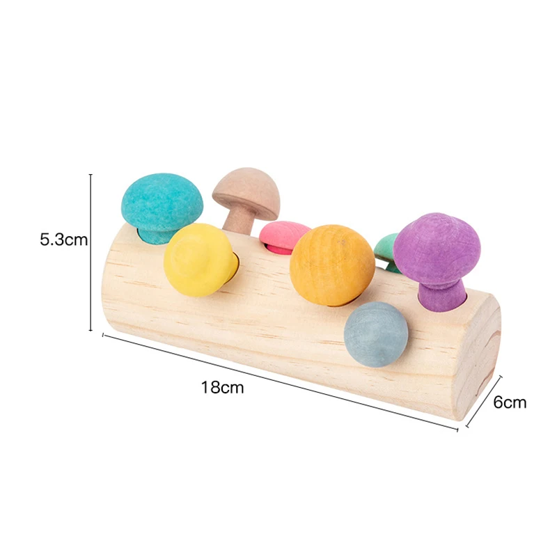 Wooden Rainbow Blocks Mushroom Picking Game Wood Baby Montessori Educational Toys for Children Shape Matching Assembly Grasp