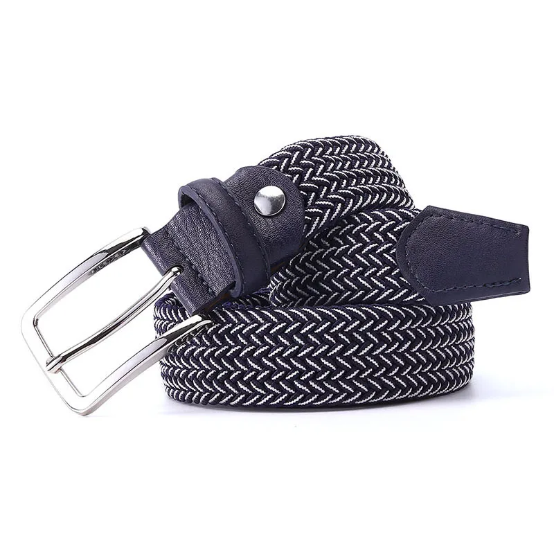 Mixed Color Elastic Belt Men Woven Elastic Stretch Belt Braided Knitted Stretch Belt With Covered Buckle1-3/8\