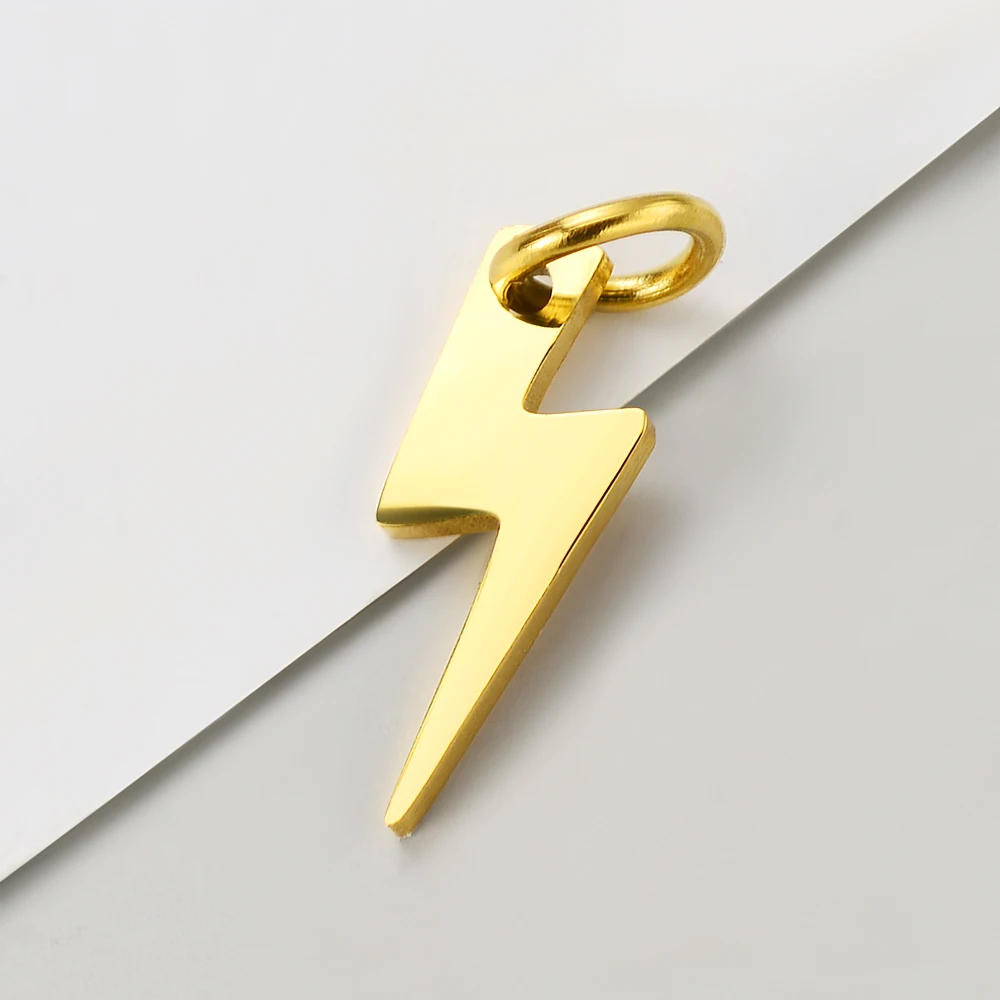10pcs/Lot Stainless Steel Mirror Polish Lightning Charms Moon Pendants for DIY Jewelry Making Accessories