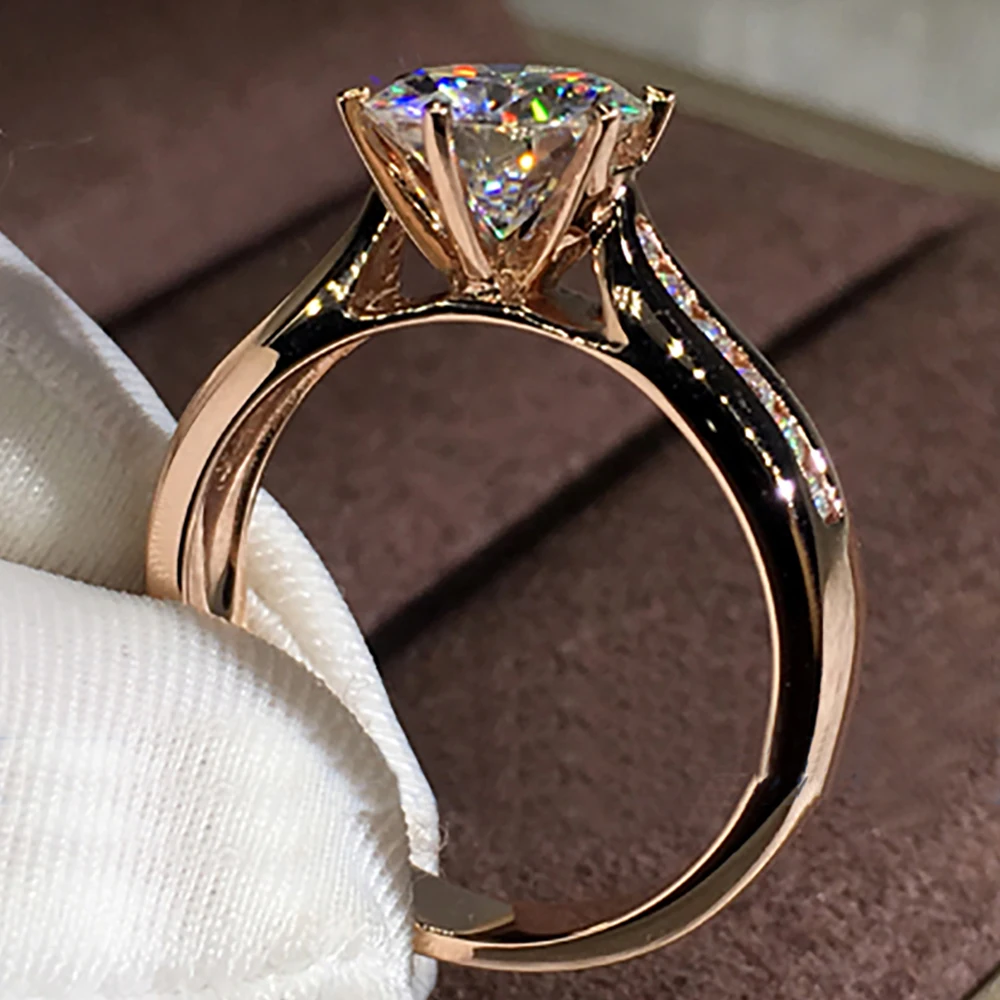 18K Au750 Rose Gold Women Wedding Party Engagement Ring 1 2 3 4 5 Carat Round Moissanite Diamond Ring Trendy Cute Classic