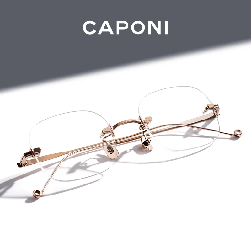 

CAPONI Rimless Eyeglasses Pure Titanium Women Glasses Frame Fashion Trendy Photochromic Filter Blue Ray Computer Glasses BF31429