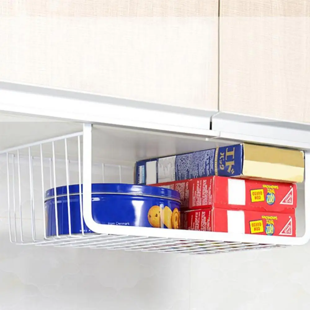 1pc S/L Cupboard Hanging Under Shelf Storage Iron Cabinet Closet Desk Hanging Mesh Basket Wire Bookcase Shelf Rack Organizer New