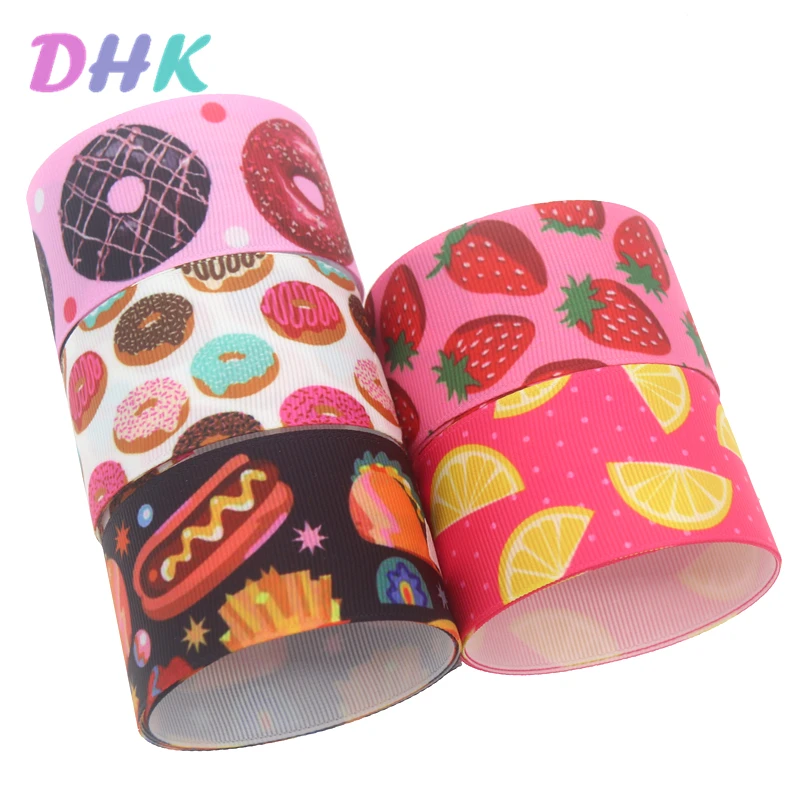 DHK 1.5'' 5yards cupcake hamburger fruit Printed Grosgrain Ribbon Accessory bows Headwear Decoration DIY Wholesale 38mm E1863