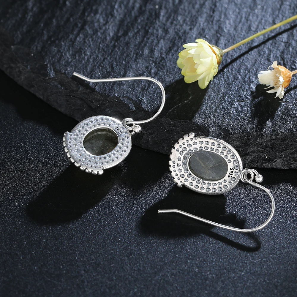 High Quality S925 Silver Earrings Natural Labradorite Drop Earrings for Women Luxury Ear Hoop Jewelry Gift Wholesale