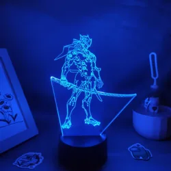 Overwatches OW Game figura Shimada Genji lámparas 3D neón Led RGB luces nocturnas Regalo de Cumpleaños habitación de amigos Mesa decoración colorida