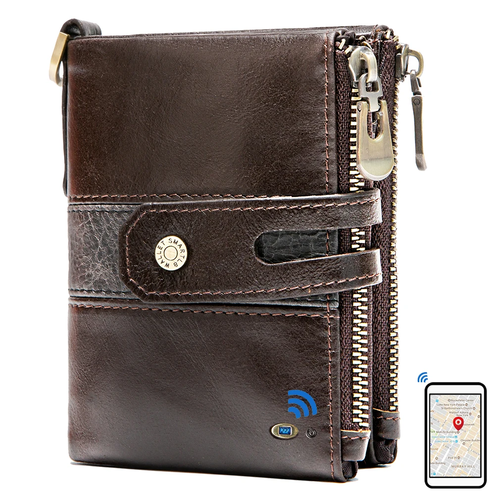 

Smart anti-lost wallet Bluetooth-compatib genuine leather men wallets with coin pocket chain zipper walet with card holder Purse