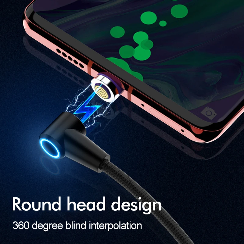 1M Magnetic USB Cable Fast Charging Micro USB Type C Elbow Cord Lighting Led Light Cable For iPhone Xiaomi Magnet Charger Data