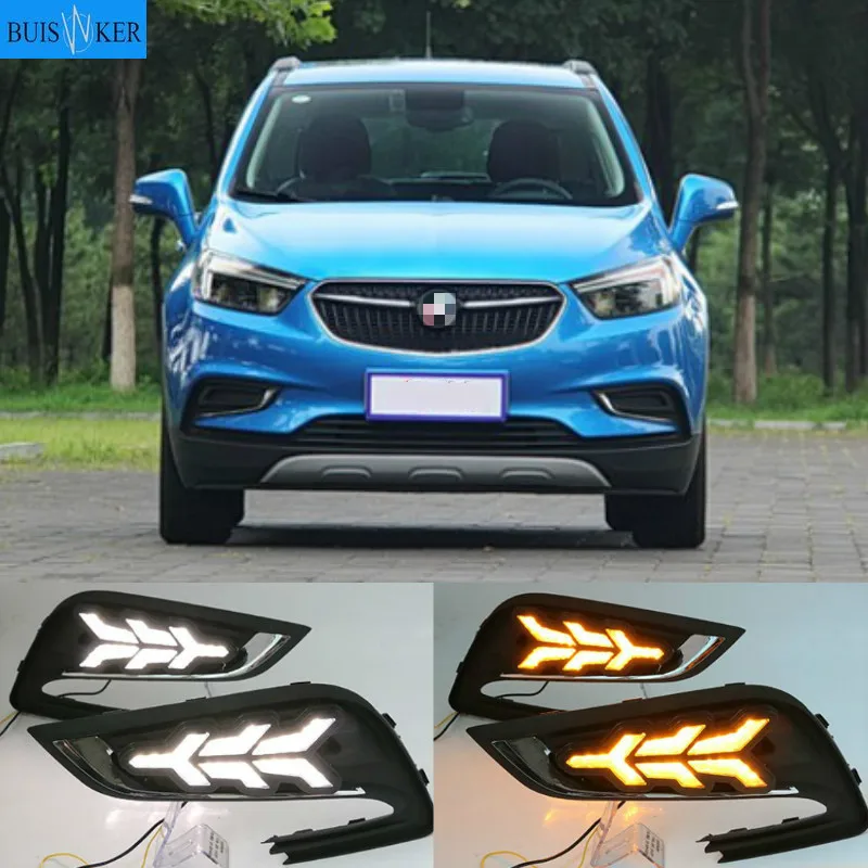 

lLED DRL daytime running light for Buick encore 2016-2018 with Dynamic moving yellow turn signal and blue night light