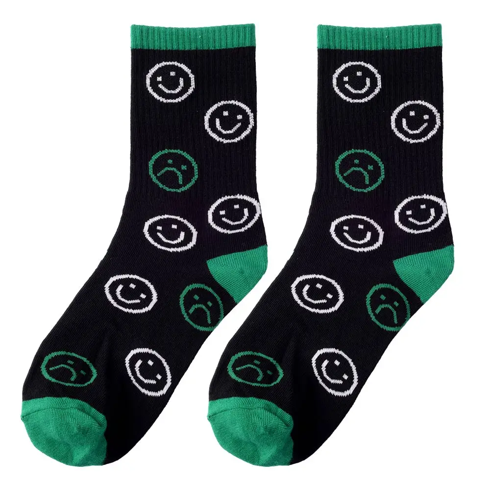 1 Pair Cotton Hip Hop Women Socks Korea Geometric Novelty Harajuku Smiling Face Girl Lady Happy Skating Checkerboard Funny Socks