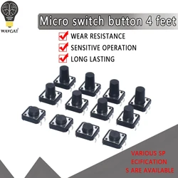 20PCS 12x12 12*12*4.3mm 5mm 6 7 8 9 10 11 12 13 14 15 16 17 4Pin Tactile Tact Push Button Micro Switch Self-reset DIP Switches