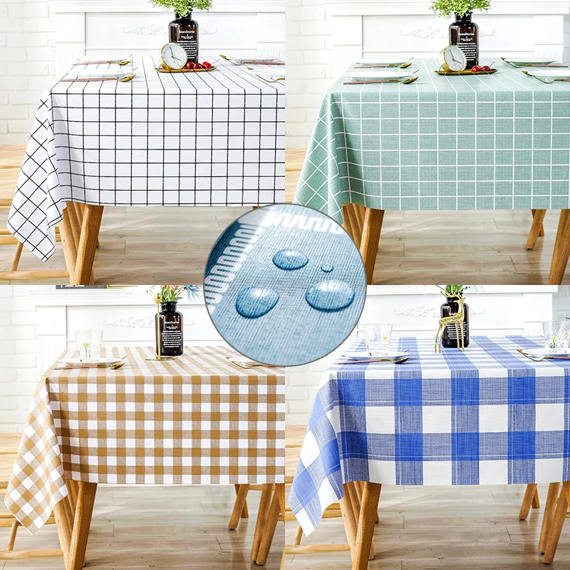 Plastic PVC Thick Rectangula Grid Printed Tablecloth Waterproof Oilproof Home Kitchen Dining Table Colth Cover Mat Oilcloth Wash