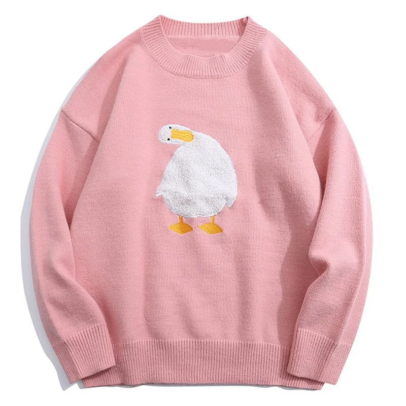 Cartoon Knitted Sweater Men Women Furry Goose Pattern Streetwear Oversize Pullover Cashmere Hip Hop Casual Winter Autumn Sweater