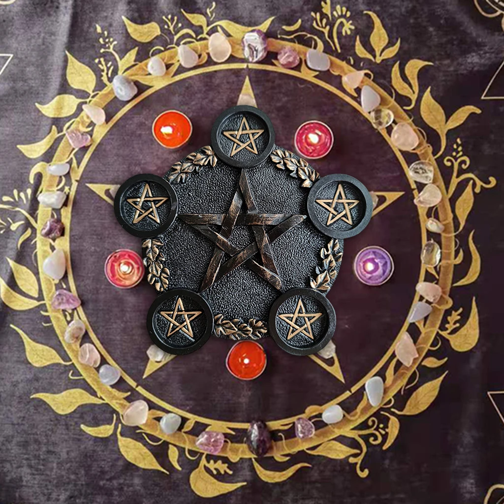 Astrology Pentagram Resin Candlestick Table Pentacle Altar Plate Candle Holder Resin Divination Witch Ceremony Accessorie