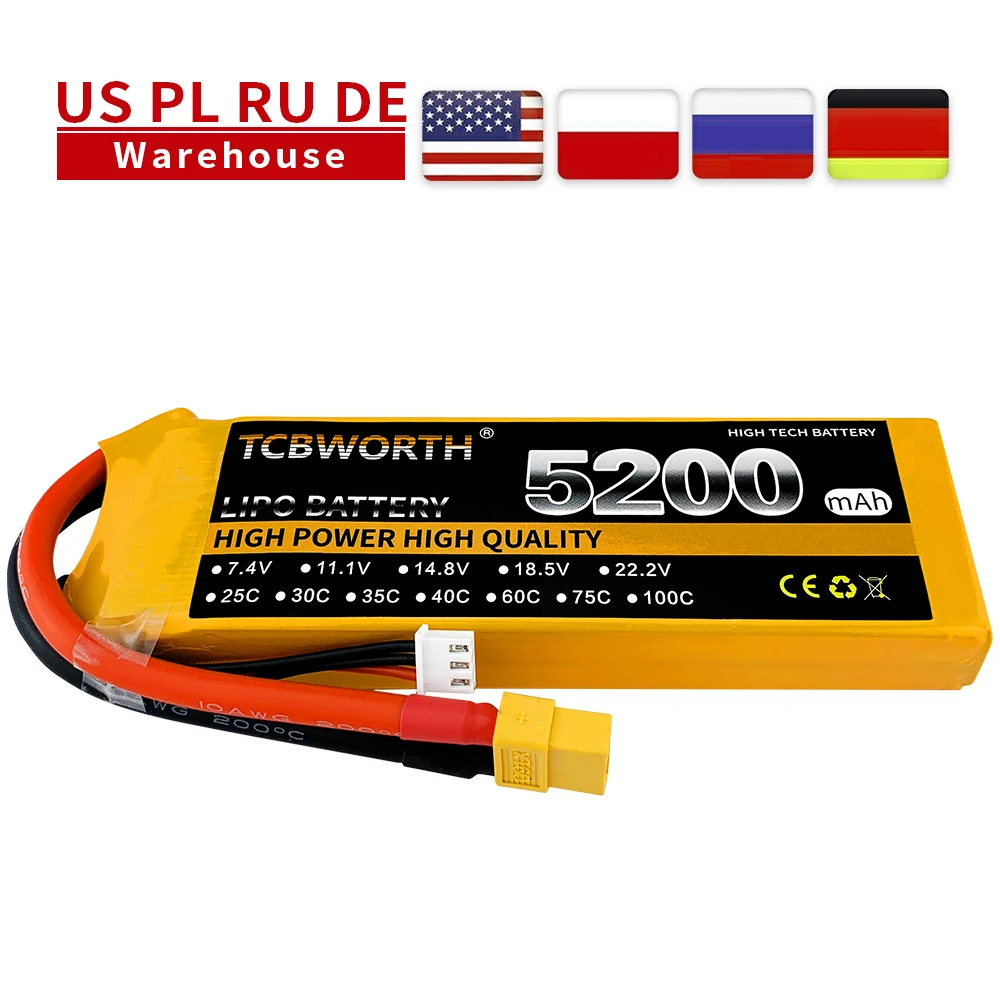 2S 7.4V 5200mAh 35C 60C RCToys LiPo Battery For RC Airplane Helicopter Drone Car Boat Truck T Deans XT60 Etc