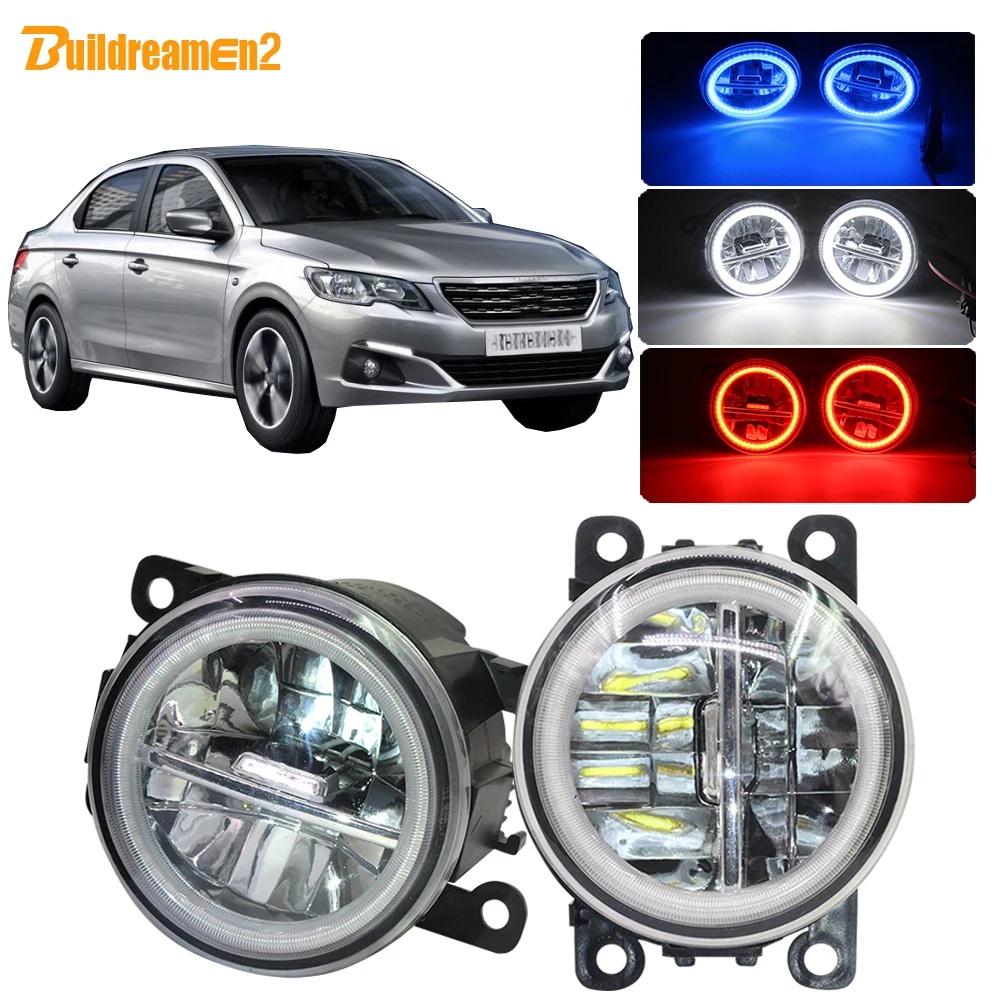 Buildreamen2 Car H11 LED Fog Light 4000LM Angel Eye Daytime Running Light 12V For Peugeot 301 2012 2013 2014 2015 2016 2017 2018