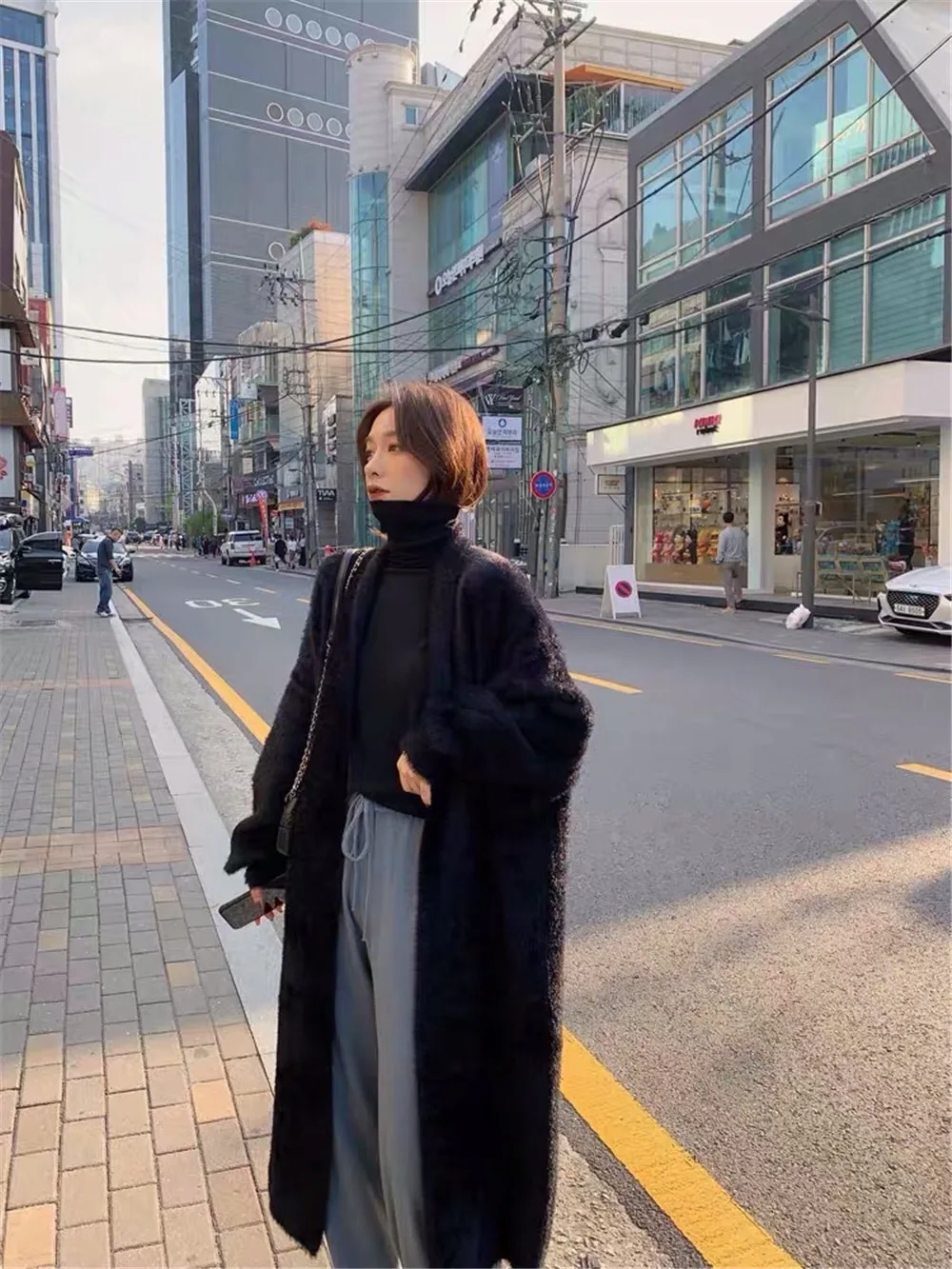 Thick Sweater Coat Women Mink Cashmere Turn-down Collar Loose Long Cardigan Sweaters Female 2022 Winter Clothing Knitted Black