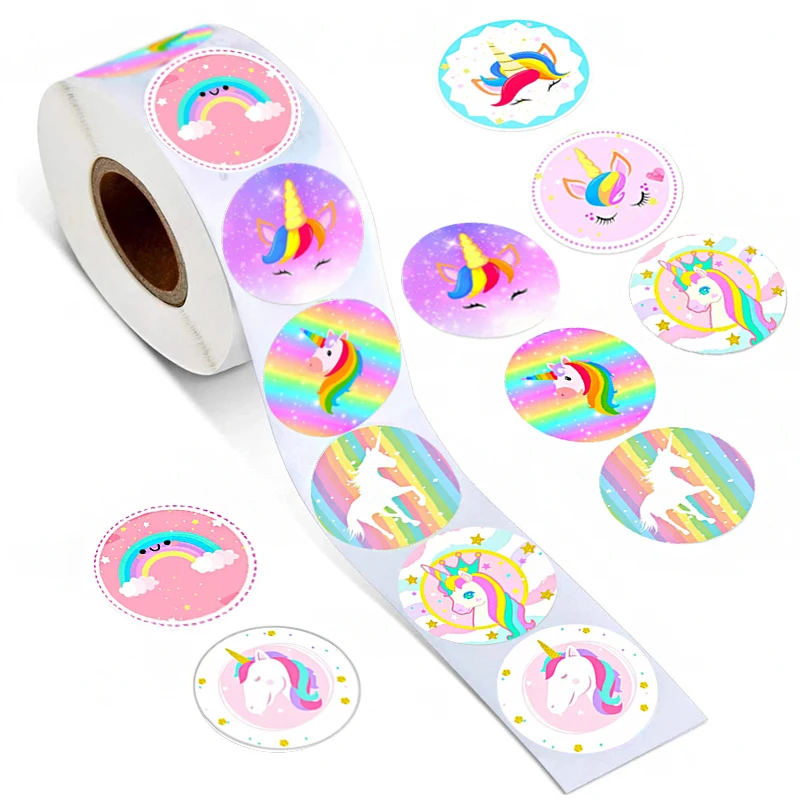 

500Pcs Cute Unicorn Reward Stickers Roll Children Girl Gift Scrapbook Decoration Label 1.5Inch Handmade DIY Cartoon Toy Stickers