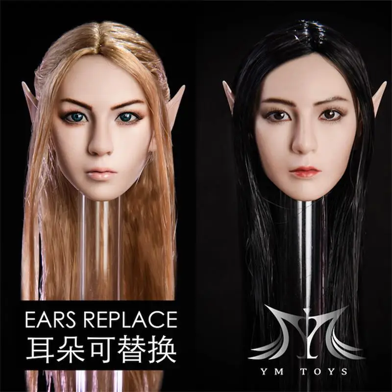 

Hot Sales Scale 1/6th Elf Head Sculpture With Long Hair Ears Can Be Replacement For Mostly 12inch Female Body Doll Accessories