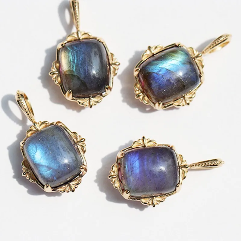

BOCAI 2021 New Fashion Woman Pendant Silver 925 Retro Engraved Pattern Natural Labradorite/Amethyst Pendant for Woman