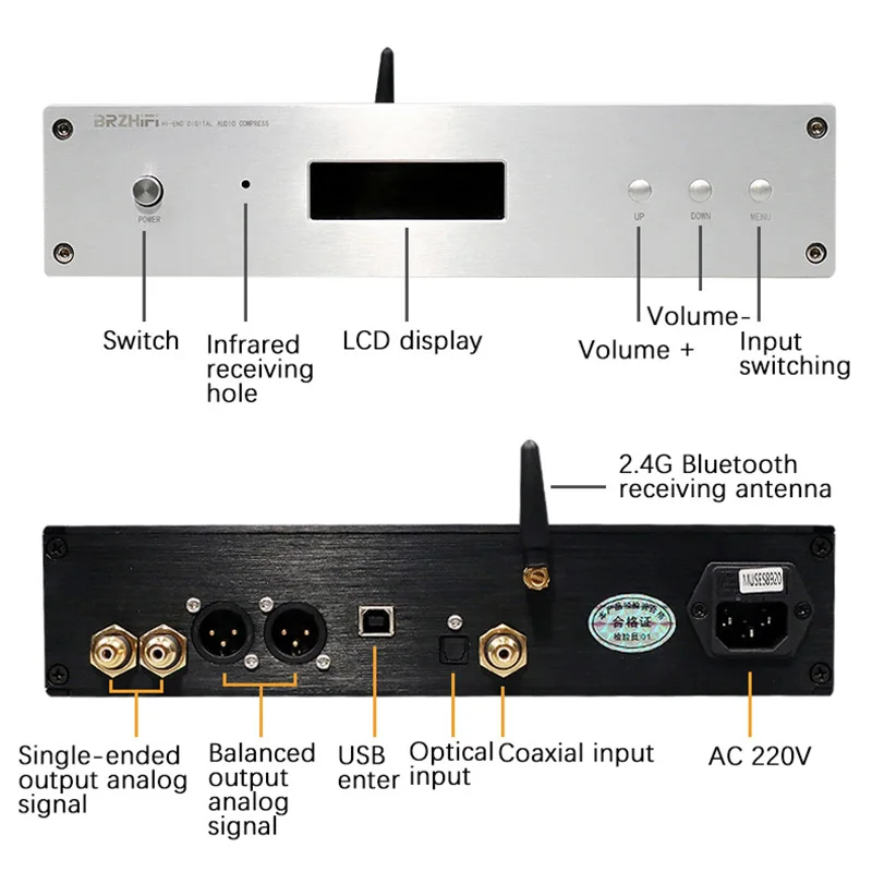 BRZHIFI DAC Audio Decoder ES9038PRO Balance Decoding Bluetooth 5.0 CSR8675 Support LDAC APTX Amanero USB DSD512 PCM32Bit 384KHz