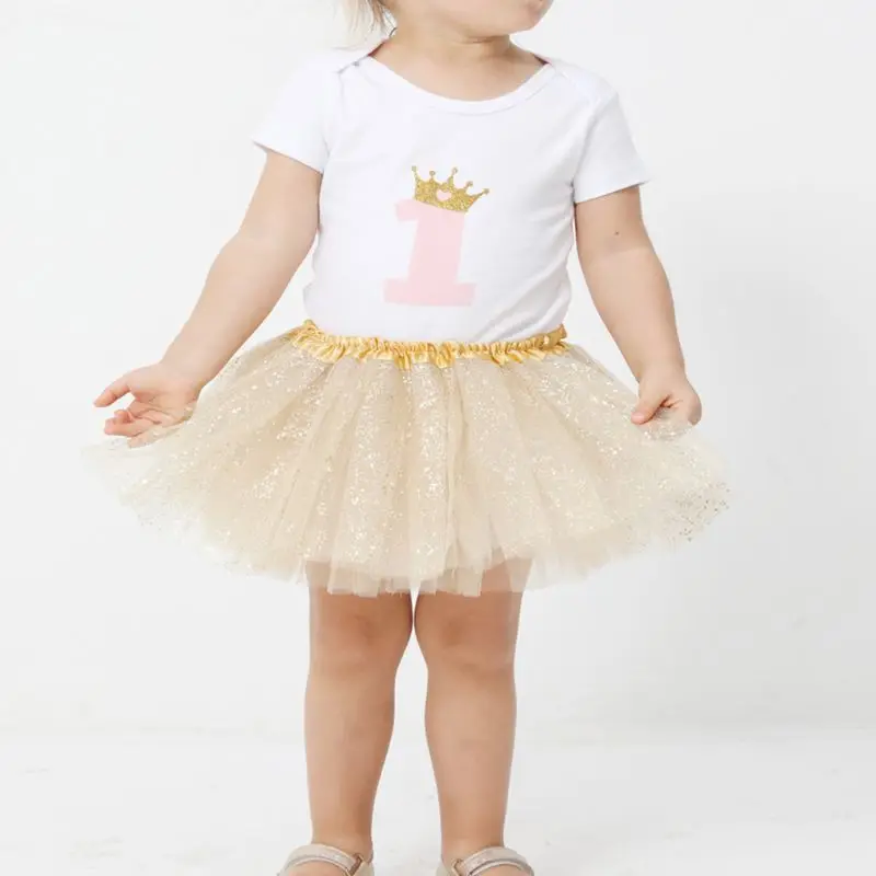 Newborn Infant Baby Girls Ballet Dance Tutu Skirt 3 Layers Tulle Glitter Golden Sequins Fluffy Princess Mesh Pettiskirt Party