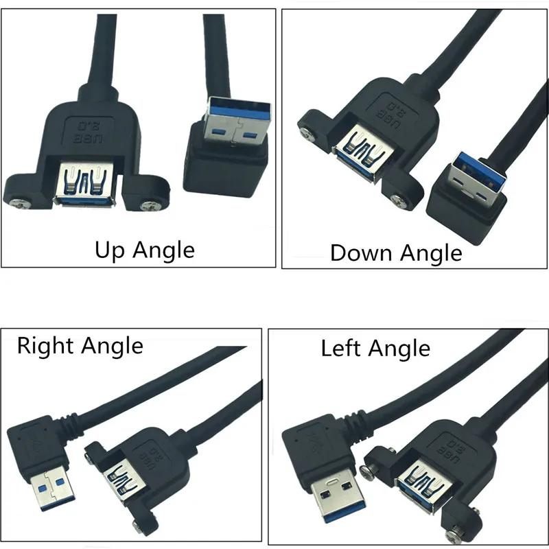 

90degree and Down Up Left right USB3.0 Extension Cable Male to Female M/F With Screw Panel Mount 30cm