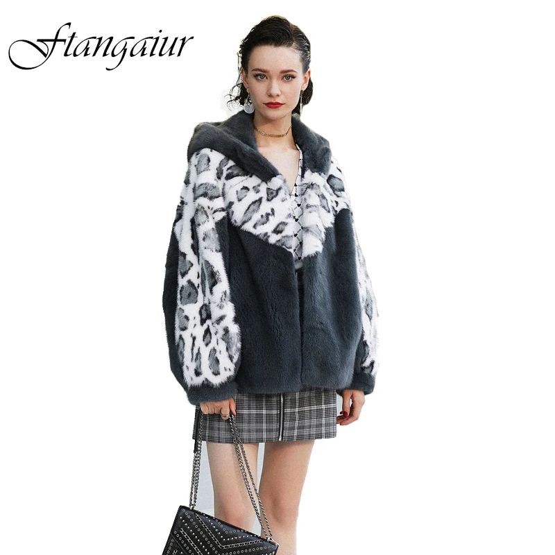 

Ftangaiur Winter Import Velvet Mink Fur Coat With Fur Collar Leopard Mink Coat Women Medium Natural Real Mink Fur Coats