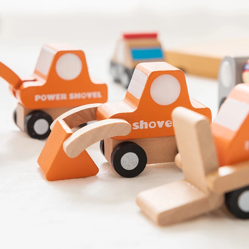 Juego de Mini coches de madera para niños, juguete de simulación de dibujos animados, transporte, avión, camión, modelo Montessori, juguete