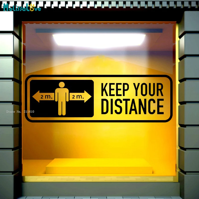 Keep Your Distance 2 Meters Wall Stickers Social Rules Self-protection Measures Decals Shop Window Slogan Vinyl Murals YT5601