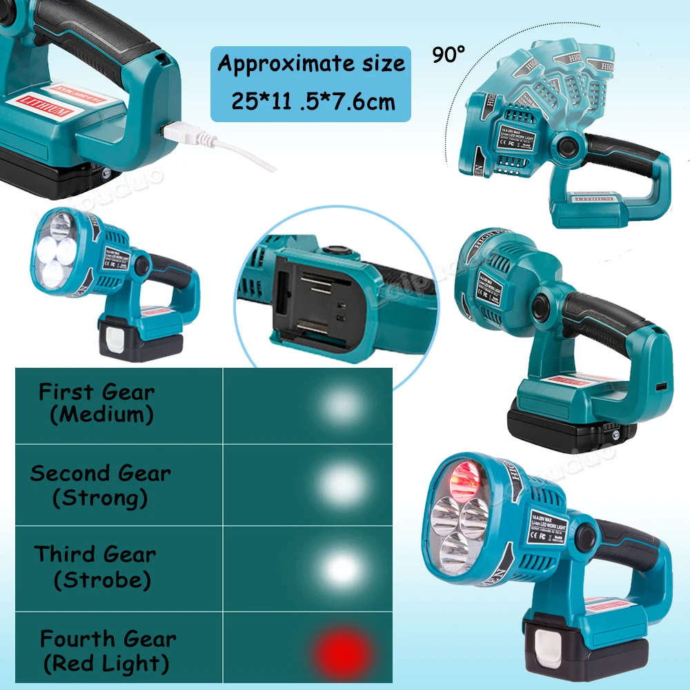 3W/9W/12W LED Working Light 3 inches 5 inches Suitable for Makita 18V Li-ion Battery with USB Port