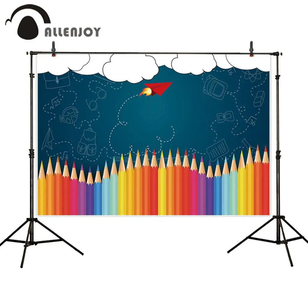 Allenjoy blackboard colored pencils Birthday back to school backdrop children baby shower photo background photography photozone