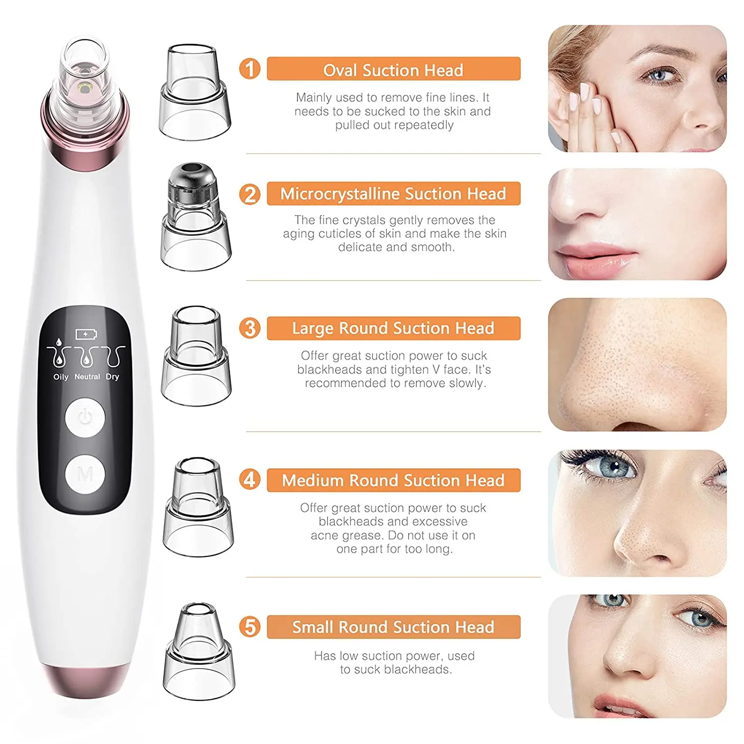 블랙헤드 제거제 모공 진공(카메라 포함) - 업그레이드된 얼굴 모공 클렌저 Wifi 실시간 비주얼(조절 가능한 흡입 3개 및 프로브 5개 포함)