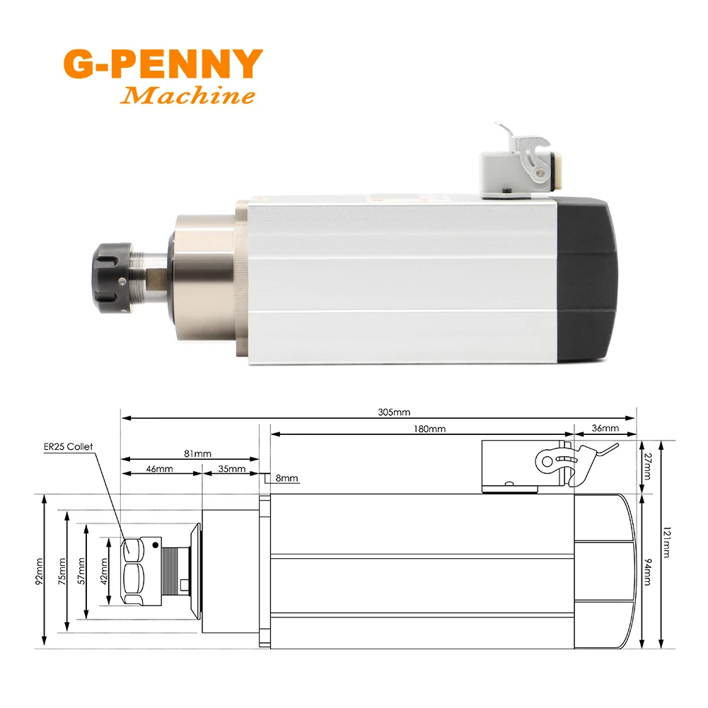 2.2kw ER25 Air cooled spindle CNC wood working spindle Motor Air cooling 380v 220v 300Hz 4pcs Ceramic ball bearigs