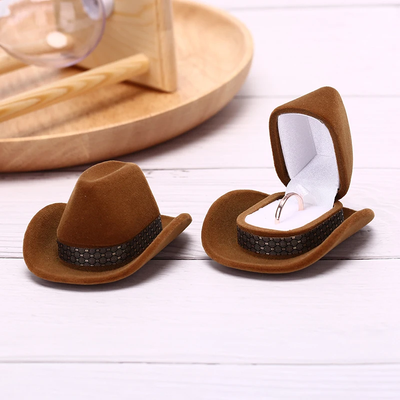 1Pcs Creative Cowboy Hat Shape Rings Box Velvet Jewelry Display Box Storage Case Jewelry Packaging Display New