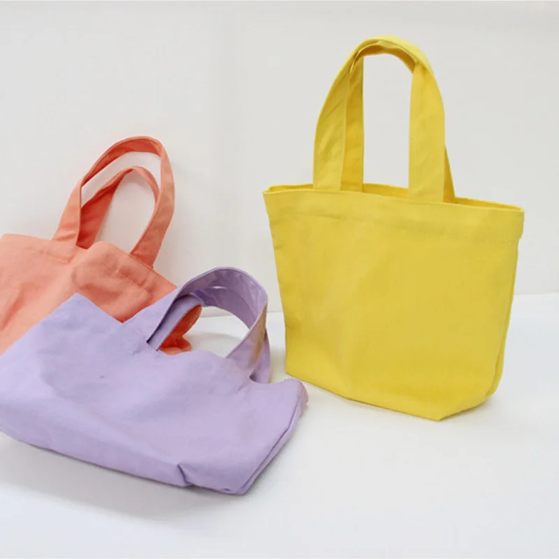 Simple Cotton Canvas Bags Girls Fashion Shopping Bags Solid Color Life Casual Pacakge Foldable Large Capacity Tote Hand Bag