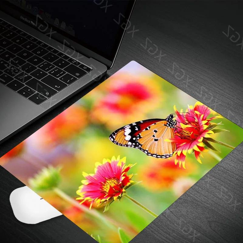 Yzuoan Big Promotion Butterfly Flower Rubber Mouse Pad Small Size Rectangular Suitable for Desktop Computer Office Laptop Mat