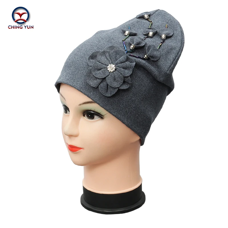 

2020 Winter Hat Women Knitted Hat Warm Soft Trendy High Quality Female Solid Color Knitted Hat exquisite Canvas flower chapeau