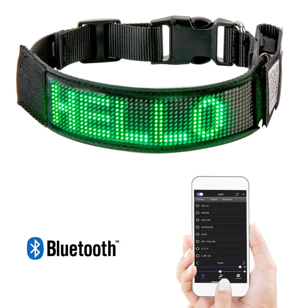 Collar de perro LED brillante, recargable por USB, impermeable, etiqueta de nombre, se ilumina, Collar de nailon, Mensaje de desplazamiento, señal